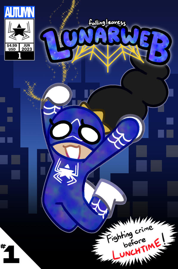 Mock-up comic book cover featuring Lunarweb, a fan-made Spider-Man persona based on myself.